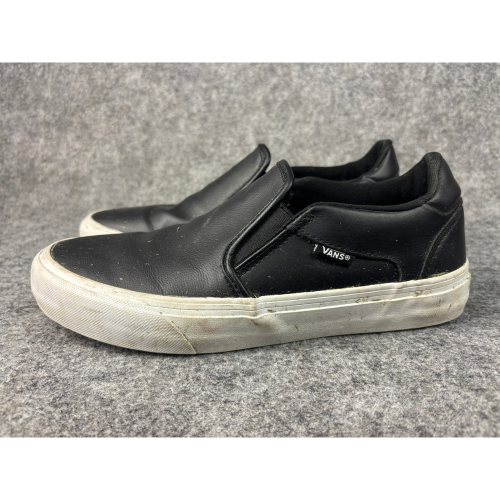 Vans Classic Slip On Mens Size 8 Black Faux Leather OrthoLite Skate Shoes